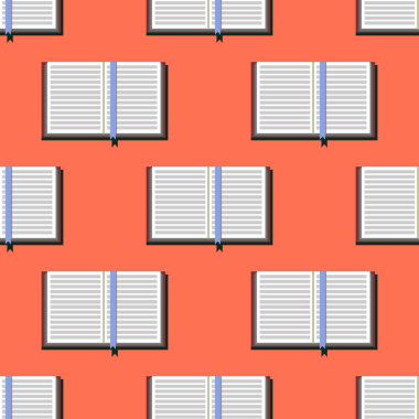 Turuncu renk arka plan üzerinde Dikişsiz desen açık kitap. Düz tasarlamak vektör çizim