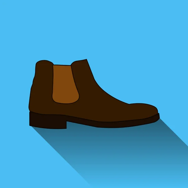 Zapato clásico chelsea estilo bota icono con sombra larga aislada sobre fondo azul Diseño plano Vector Ilustración — Archivo Imágenes Vectoriales