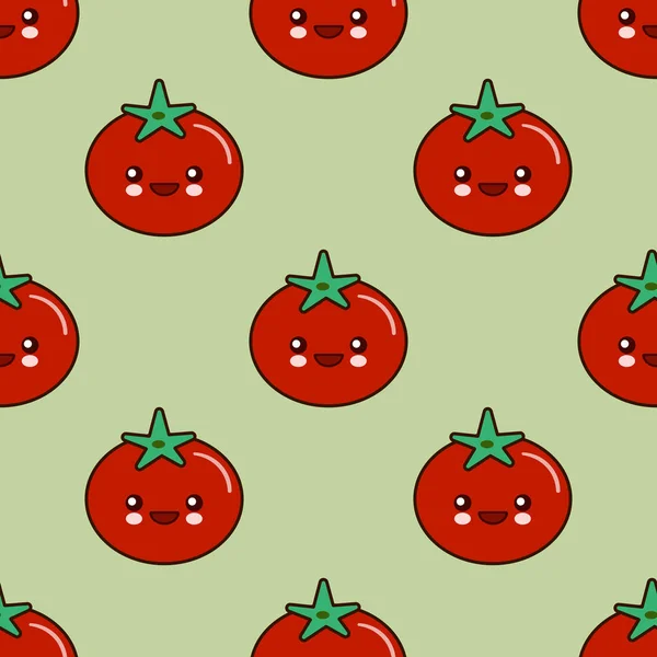 Grappige tomaat karakter, naadloze patroon ontwerp voor behang, afdrukken, poster, inpakpapier, textiel. Vegan platte ontwerp vectorillustratie — Stockvector