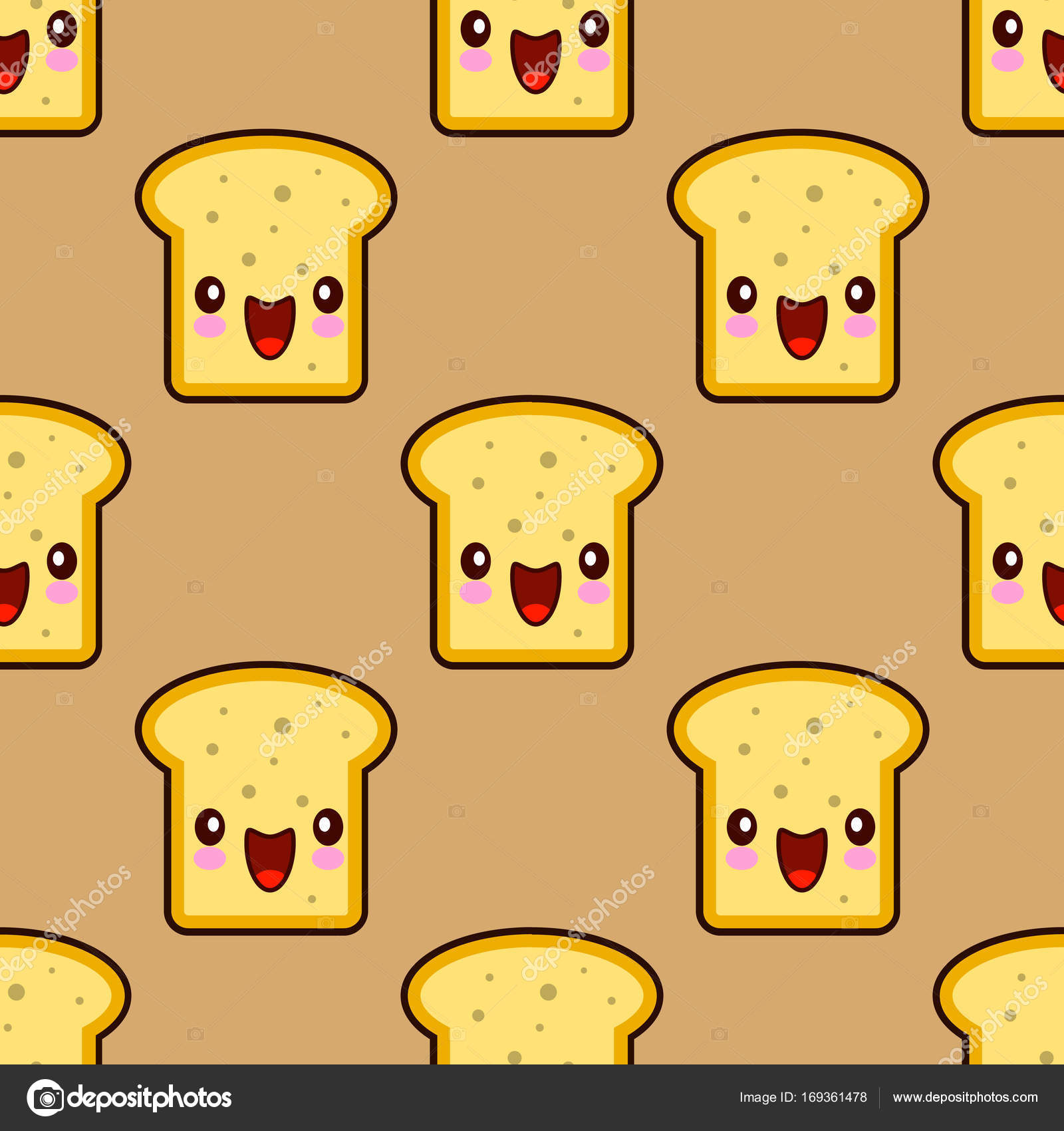 Cute Toast Bread For Breakfast smiley kawaii cartoon character seamless pattern on background. Flat design Vector Illustration Stock Vector Image by ©Feng88@ #169361478 Cute Toast Bread For Breakfast smiley kawaii cartoon character seamless pattern on background. Flat design Vector Illustration Stock Vector Image by ©Feng88@ #169361478
