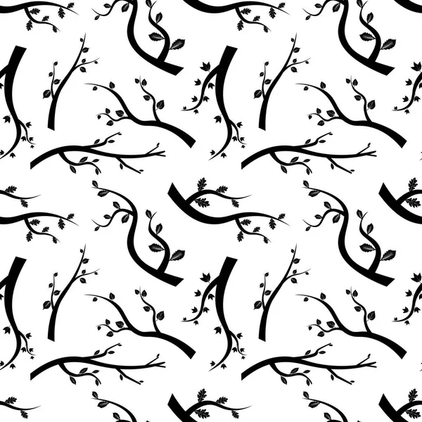 Motif sans couture avec des branches d'arbres stylisées silhouettes noires sur fond blanc. Conception plate Illustration vectorielle — Image vectorielle