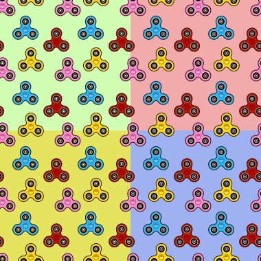 Topluca spinner kesintisiz geometrik desen ayarla veya modern dönen oyuncaklar vektör çizim renkli simgeler ile arka plan