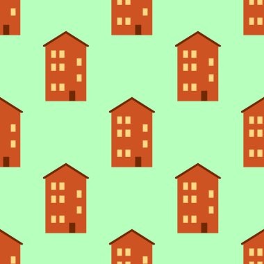 Evleri ile Seamless modeli. Parlak vektör dekoratif evler. Düz tasarlamak vektör çizim
