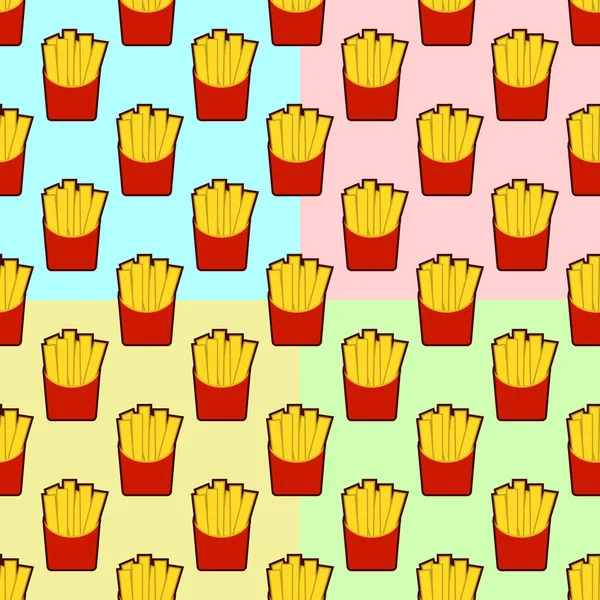 Conjunto de papas fritas sin costuras patrón de fondo. Patrón de vectores sin costura de comida rápida — Vector de stock