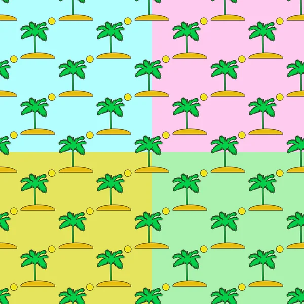 Palm tree seamless pattern set on a colors background, Hawaiian island textile decor Flat design Vector Illustration — Stock Vector