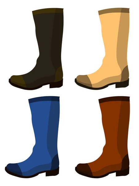 Set botas de cuero. Elementos aislados de zapatos de goma. ilustración vectorial — Vector de stock
