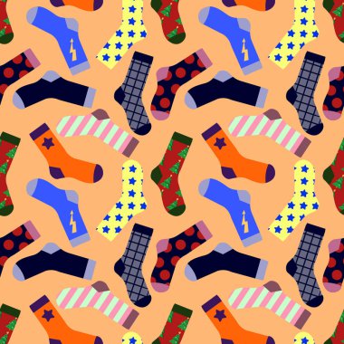 Arka plan üzerinde izole çorap ile Seamless modeli. Düz tasarlamak vektör çizim