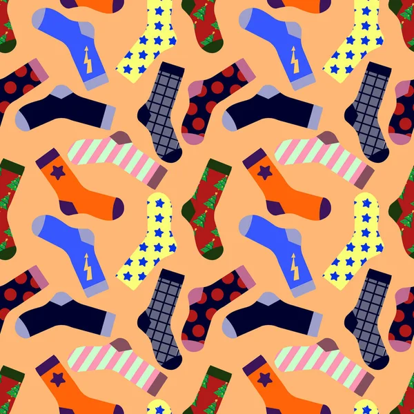 Nahtloses Muster mit auf dem Hintergrund isolierten Socken. flache Designvektorillustration — Stockvektor