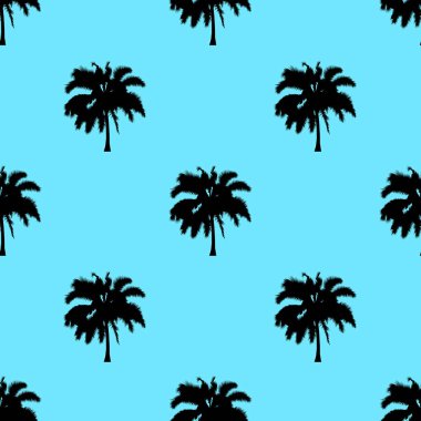 Ağaç desen sorunsuz doku üzerinde mavi arka plan izole palmiye. Palmiye ağacının herhangi bir web tasarım veya Tekstil için basit örnek.