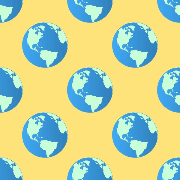 Vector Seamless Pattern Globe earth on yellow background. Flat design Vector Illustration — Stock Vector