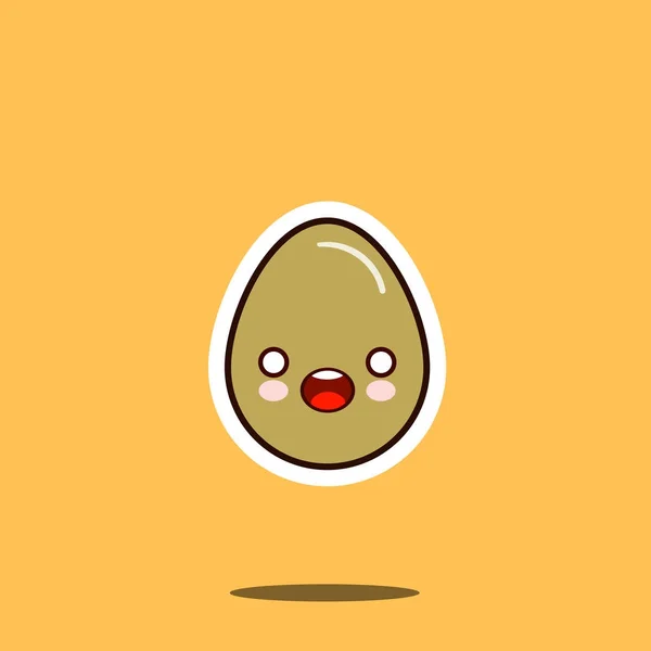 Słodkie happy jajko kreskówka na białym tle ilustracji tle. Zabawny żywności szybko menu emotikon twarz ikona. Szczęśliwy uśmiech kreskówka twarz żywności, Jajo kurze komiczny animowany symbol maskotka — Zdjęcie stockowe