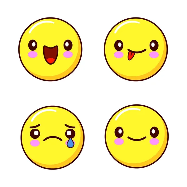 Conjunto de ícones de rosto sorridente ou emoticons amarelos com diferentes expressões faciais i isolado em fundo branco. Projeto plano — Fotografia de Stock