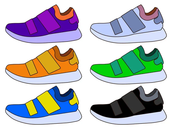 运动鞋运动鞋子颜色平面图标符号集的集合。平面设计矢量图 — 图库矢量图片