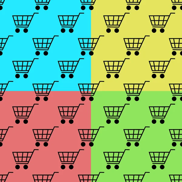 Conjunto de patrones sin costura del carrito de compras aislado en fondos de colores. Diseño plano Vector Ilustración — Vector de stock