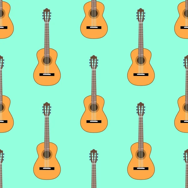 Sömlös klassisk akustisk gitarr mönster på ljusblå bakgrund. Musik instrumenterar. Platt design vektorillustration — Stock vektor