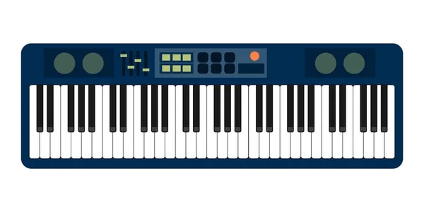 Color plano estilo vector gris azul piano roll sintetizador analógico faders botones perillas pantalla sobre fondo blanco — Vector de stock