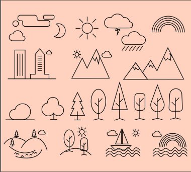 Şehir peyzaj elemanlarının doğrusal simgeleri ayarla.