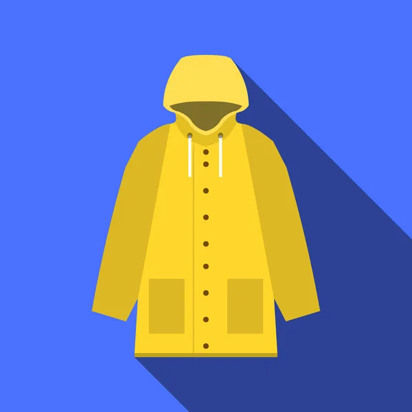 Yellow vintage raincoat icon in flat design with long shadow on blue background — Stock Vector