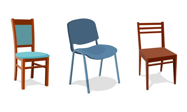 ev ve ofis için farklı sandalye resimde kümesi. nesne gerçekçi tasarım. Beyaz arka plan üzerinde izole. 3D vektör çizim