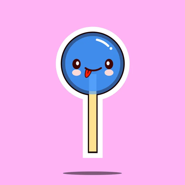 Kawaii caramelo piruleta personaje de dibujos animados emoticono cara icono . —  Fotos de Stock