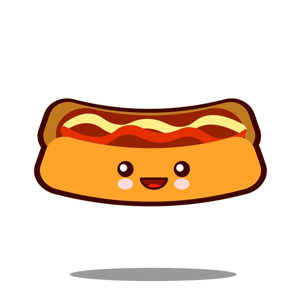 Hot-Dog-Cartoon-Charakter-Ikone kawaii Fast Food flaches Design — Stockfoto