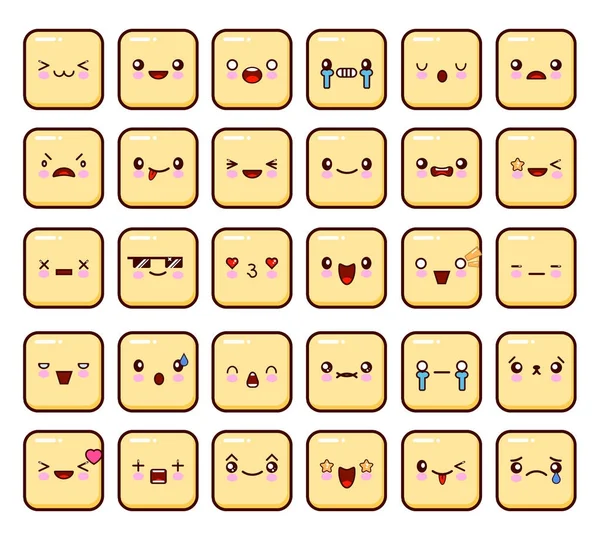 Набір смайликів великий пак іконок, emoji ізольовані на білому тлі. Каваї плоский дизайн — стокове фото