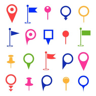 GPS ve navigasyon simgeler beyaz arka plan üzerinde renkli.