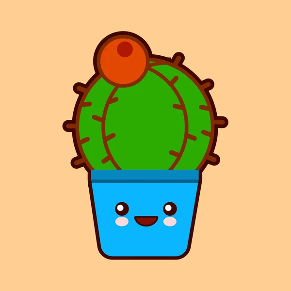 Icône de cactus de dessin animé mignon avec drôle de visage dans le personnage de plante de pot kawaii. Conception plate — Photo