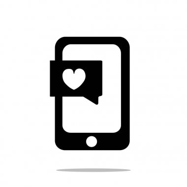 Web sitesi tasarımı, logo, app, kullanıcı arabirimi için beyaz arka plan üzerinde izole kalp sohbet simgesi düz stil ile akıllı telefon. Vektör çizim