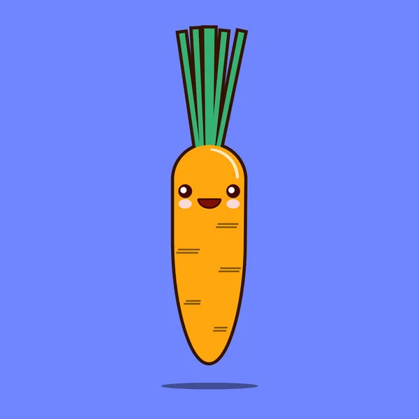 Carino vegetale cartone animato personaggio carota icona kawaii volto sorridente. Design piatto Illustrazione — Foto Stock