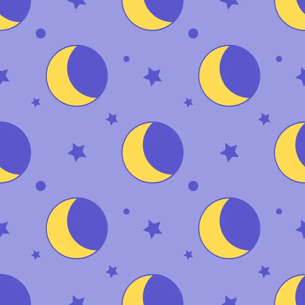 Moon seamless pattern child background with stars on purple Flat design — Stock Photo, Image