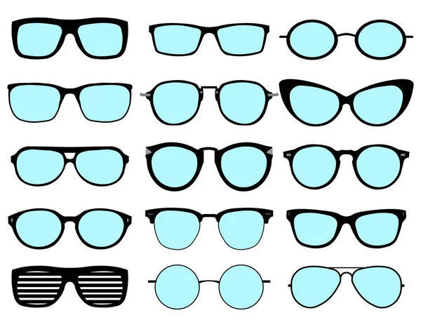 Zestaw okularów odizolowany. Ikony modeli okularów wektorowych. Okulary przeciwsłoneczne, okulary, izolowane na białym tle. Różne kształty - wektor giełdowy. — Wektor stockowy