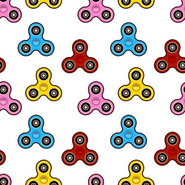 Beyaz arka plan üzerinde el Spinner Seamless modeli. Oyuncak düz tasarım kıpır