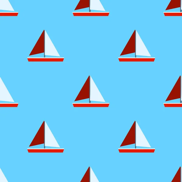 Patrón de mar sin costuras con veleros y anclas sobre fondo azul. Patrón náutico. Diseño plano, ilustración vectorial — Archivo Imágenes Vectoriales