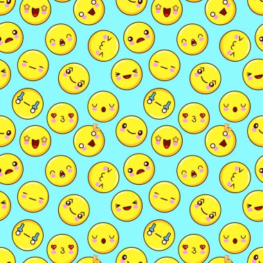 Tatlı gülen yüz Dikişsiz desen arka plan. emoji emoticons. Düz tasarım
