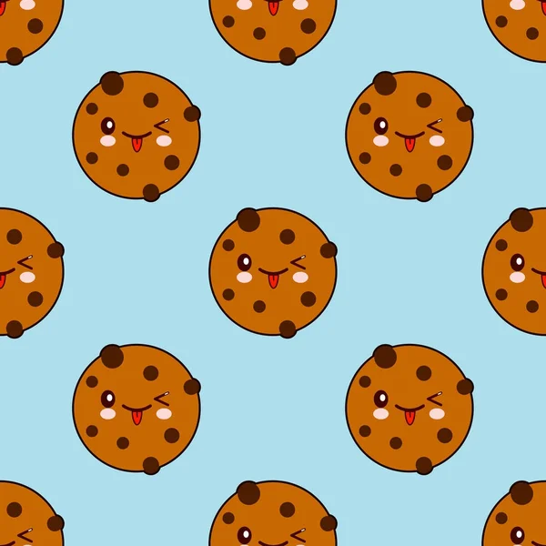Motif sans couture avec Cookie au chocolat isolé sur fond bleu. Design plat Illustration — Photo