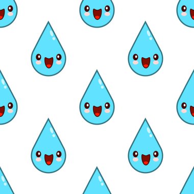 Sevimli çizgi film su damla karakter Dikişsiz desen beyaz arka plan düz tasarımı