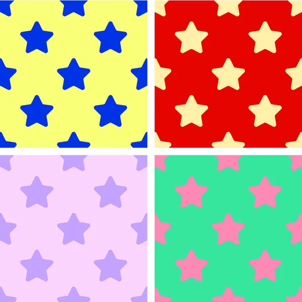 Conjunto de patrones de fondo sin costuras estrellas de colores. Rojo, amarillo, verde, púrpura. Diseño plano —  Fotos de Stock