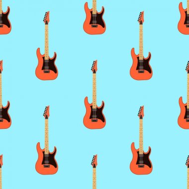 Açık mavi renkli kesintisiz elektrik gitar desen. Müzik enstrümanı. Düz tasarlamak vektör çizim