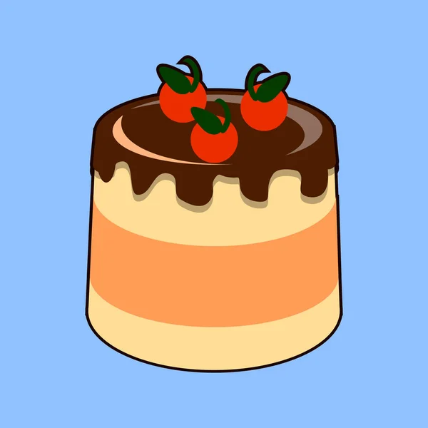 Невеликий смачний вершковий торт з шоколадною глазур'ю з вишнею. Плоский дизайн, Векторні ілюстрації — стоковий вектор