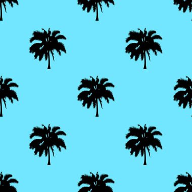 Ağaç desen sorunsuz doku üzerinde mavi arka plan izole palmiye. Palmiye ağacının herhangi bir web veya Tekstil için basit örnek.