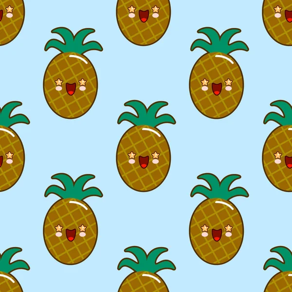 Padrão sem costura com abacaxis sorridentes para crianças feriados. fundo de ananás. Bonito ilustração de frutas de verão. Conceito exótico . — Fotografia de Stock