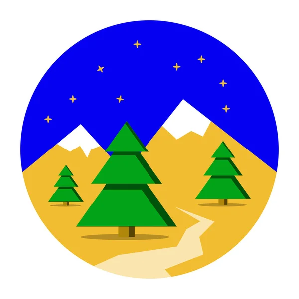 Winter Mountains landschap met dennenbos. Kerstmis achtergrond. Plat ontwerp, vectorillustratie — Stockvector
