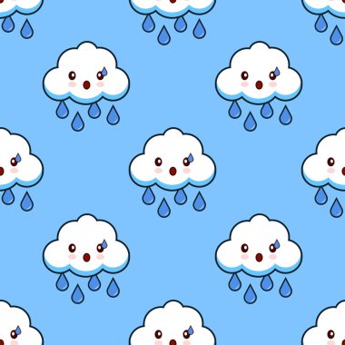 Dikişsiz desen bulut yağmurlu şirin kawaii karakter karikatür. Düz tasarım