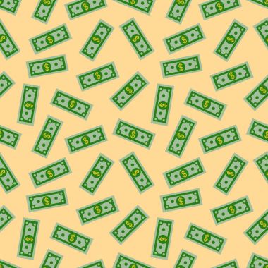 Seamless modeli ile Amerikan para dolar banka notları Sarı zemin üzerine. Dolarlık banknot. Düz tasarım