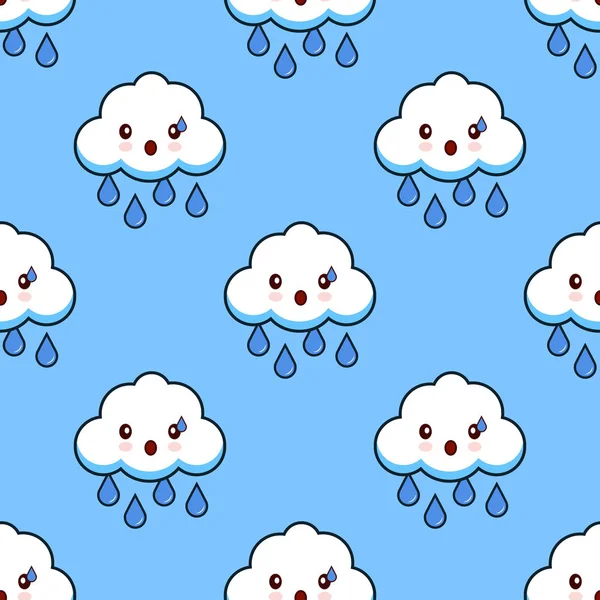 Dibujos animados patrón sin costuras nube lluvia lindo personaje kawaii. Diseño plano —  Fotos de Stock