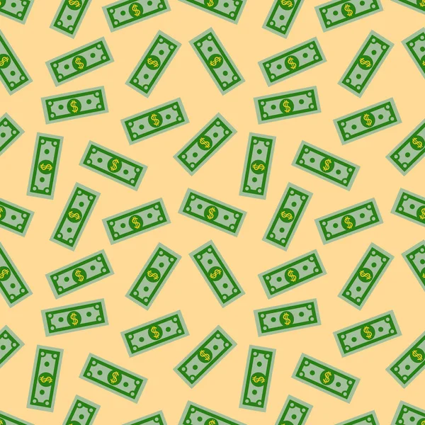 Vzor bezešvé s americké peníze dolarů bankovky na žlutém podkladu. Dolarové bankovky. Plochý design — Stock fotografie