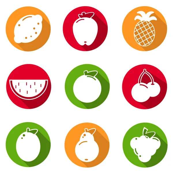 Σύνολο εικονιδίων επίπεδη σχεδίαση για φρούτα σε λευκό φόντο — Φωτογραφία Αρχείου