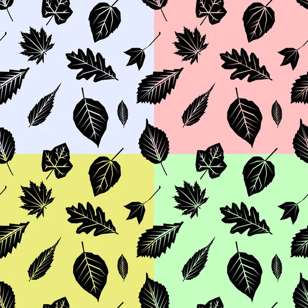 Установите бесшовный узор с осенними листьями на цветном фоне. Плоская иллюстрация — стоковое фото