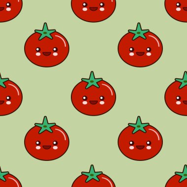 komik domates karakter, duvar kağıdı, baskı, poster, ambalaj kağıdı, tekstil için dikişsiz desen tasarım. vegan düz tasarım illüstrasyon